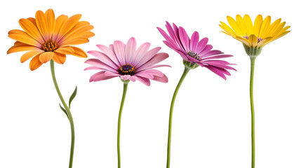 Colorful Gerbera Daisy Flowers Isolated on White Background