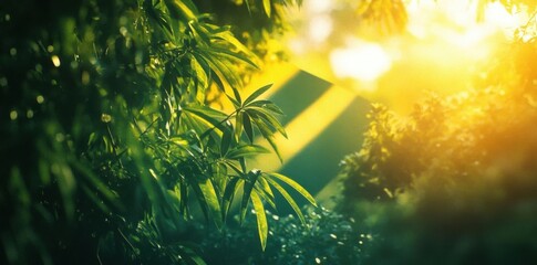 Sunshine Through Foliage Creates a Serene, Lush Ambiance in the Forest