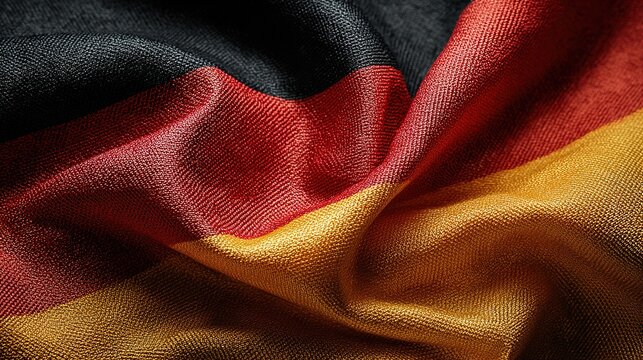 Wavy textured fabric of the german national flag close up