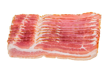 Thin sliced bacon rashers on white background perfect for cooking recipes and food design