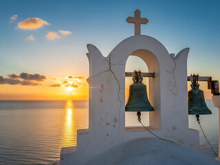 El amanecer desde la azotea de la iglesia de un edificio blanco con vistas al mar.