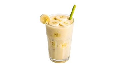 Delicious mango smoothie in glass with straw isolated on transparent background