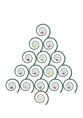 dessin d'un sapin form&eacute; de spirales et d&eacute;cor&eacute; d'&eacute;toiles