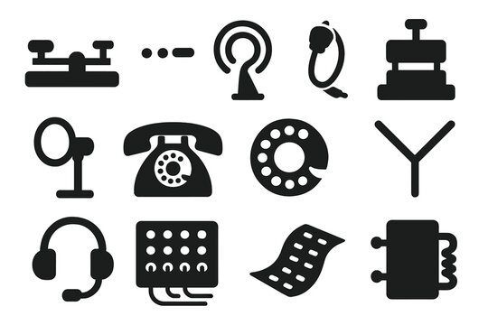 Analog Communication Icons. Solid style icons of cultural evolution research: research lab, anthropologist figure, cultural