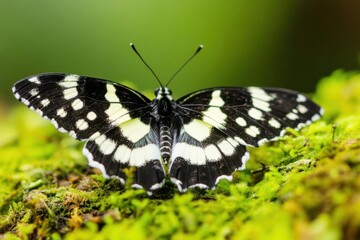 Butterfly Resting on Moss Displaying its Wing Pattern and Natural Elegance