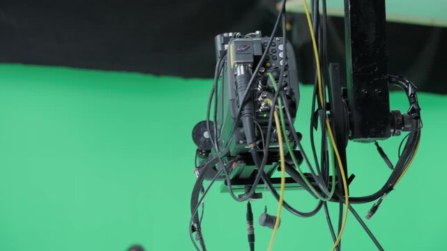 Jimmy jib camera filming a presenter in a green screen studio