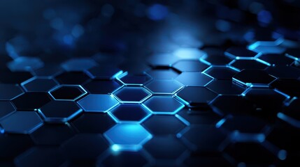 Digital art of a tessellated blue hex grid with perspective depth and neon glow