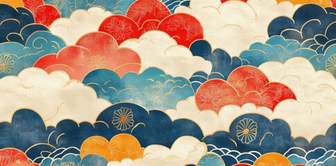 Clouds And Waves, Abstract Pattern. Oriental, Floral, Decorative Texture