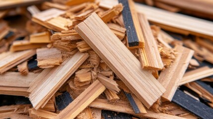 Pile of wood chips and shavings, a material for a fire or crafts projects
