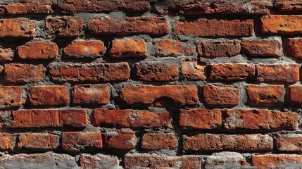 Old red brick wall with rough texture and mortar lines