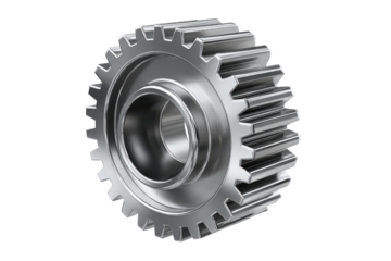 Polished metal gear with teeth and inner bore on black background steel cogwheel, Isolated On White Background, Png Transparent