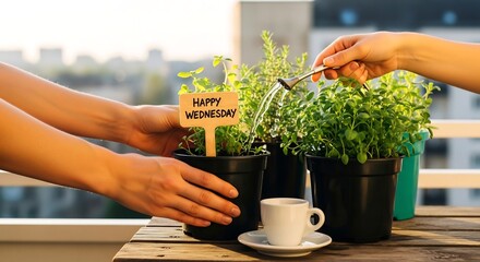 Midweek Microbreak: Balcony Plant Care with "Happy Wednesday" Tag