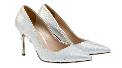 Sparkling silver stiletto heels isolated cut out on PNG. AI GENERATED.
