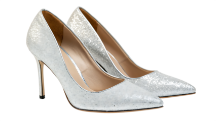 Sparkling silver stiletto heels isolated cut out on PNG. AI GENERATED.
