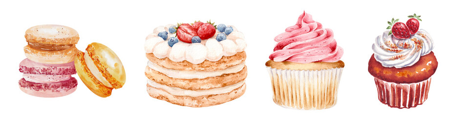 Collection Icon Set of Watercolor vector illustration of a flying cartoon hummingbird and flowers Cactus Sweet Space ESG Net Zero Concept