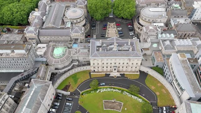 Aerial view of the National Gallery and Leinster House, the Government Building in Dublin, Ireland.