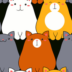 Seamless patterns with cute funny cats. Endless texture can be used for wallpaper, pattern fills, web page background, surface textures. Vector illustration EPS8