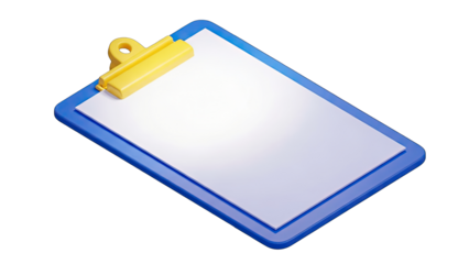Blue Clipboard with Blank Paper - Isolated on White Background
