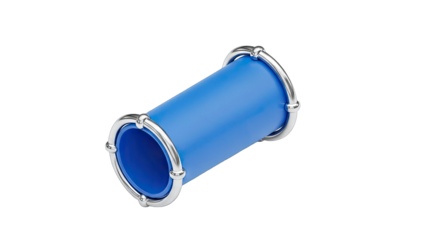 Blue Cylinder with Silver Rings on White Background