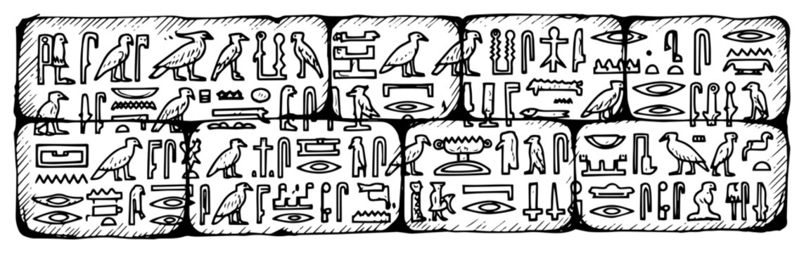 Ancient Egyptian hieroglyphs stone wall texture vector illustration of historic carving symbols and script