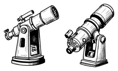 Set of astronomical telescopes concept of science space exploration and stargazing equipment vector sketch