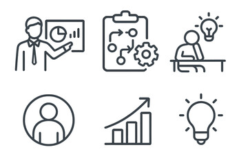 Fototapeta premium Outline icons for business strategy presentation growth and creative ideas