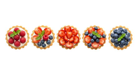 Assortment of delightful fresh fruit tarts showcasing vibrant berries and mint garnishes