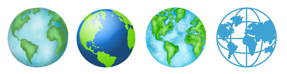 Collection Icon Set of Watercolor vector illustration of a flying cartoon hummingbird and flowers Cactus Sweet Space ESG Net Zero Concept