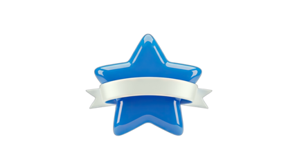 Blue Star with Ribbon Award on White Background