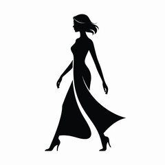 Elegant Woman Silhouette Walking in Flowing Dress