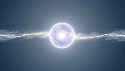 Glowing single luminous sphere emitting white-blue core in abstract digital void, with filaments