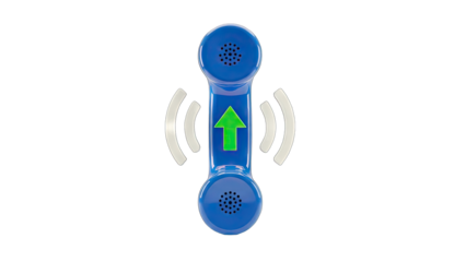 Blue Telephone Handset with Green Up Arrow and Sound Waves