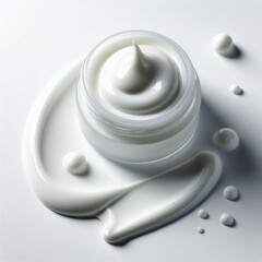 A jar of face cream with a smooth texture and a funnel-shaped peak is presented on a white background.