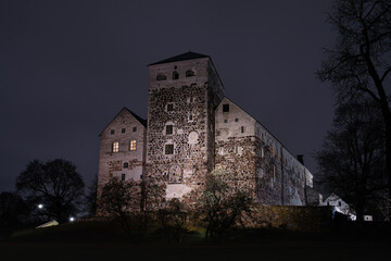 Turku Castle at Night with Illuminated Facade