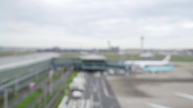 Airport scenery time lapse. Blurred video for image footage