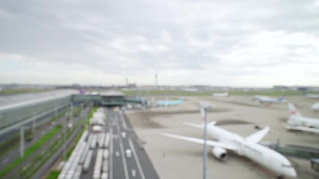 Airport scenery time lapse. Blurred video for image footage