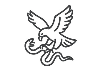 Powerful eagle soaring with wings spread wide while capturing a long winding snake