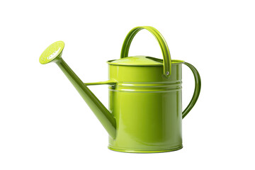 Bright green metal watering can with a long spout and handle garden, Isolated On White Background, Png Transparent