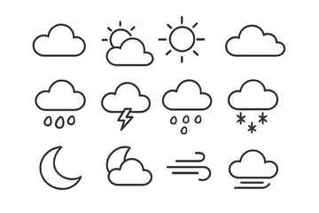Minimalist outline symbols for weather forecast and atmospheric conditions