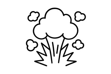 Black and white outline symbol depicting a powerful explosion and smoke cloud © icon_art
