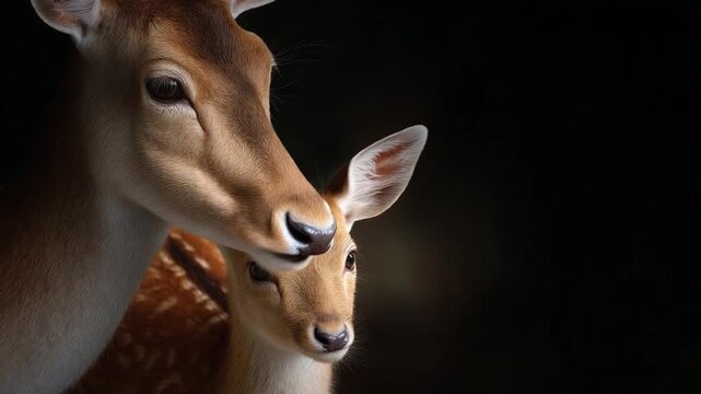 Experience the beauty of a mother deer and her fawn in this heartwarming video. Enjoy the tranquility and grace of these gentle creatures in nature. AI