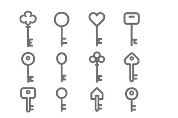 Collection of diverse symbols representing various types of keys for security and access purposes