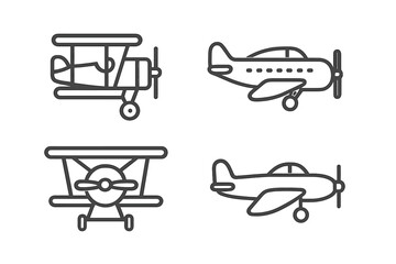 Vintage propeller aircraft featuring biplane and monoplane styles for aviation themes