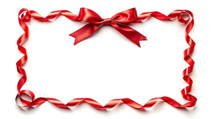 Elegant red ribbon bow and border frame on white background