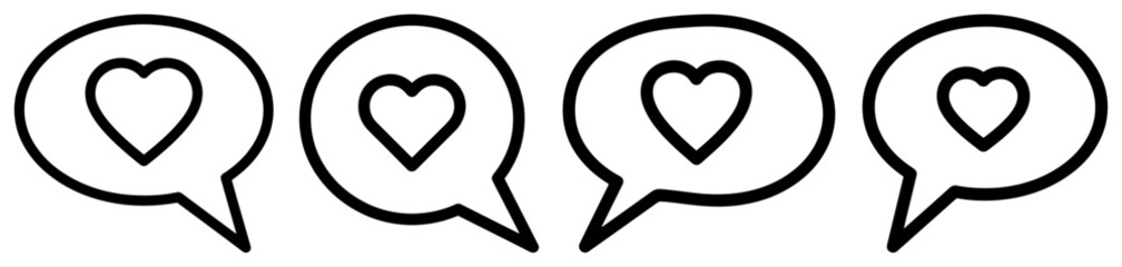 Bold Heart in Speech Bubble Icons Minimal Line Art Vector Illustration