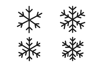 Collection of four simple black snowflake icons used as winter weather symbols