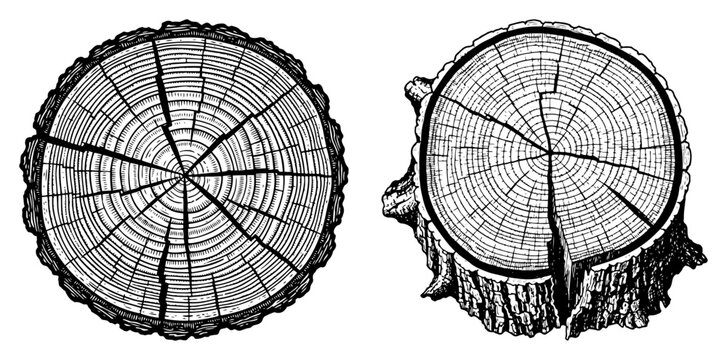Tree Trunk Cross Section Growth Rings Detailed Hand Drawn Wood Slice Vector Illustration