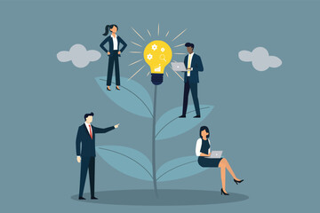 Business Team Growing an Idea: Corporate People Cultivating Innovation and Strategy for Success Concept