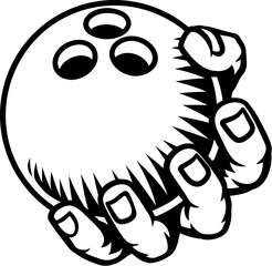 A mascot person hand or fist holding a bowling ball