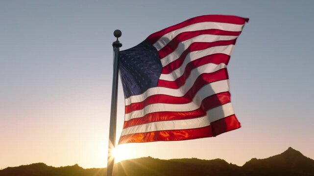 American flag at sunset